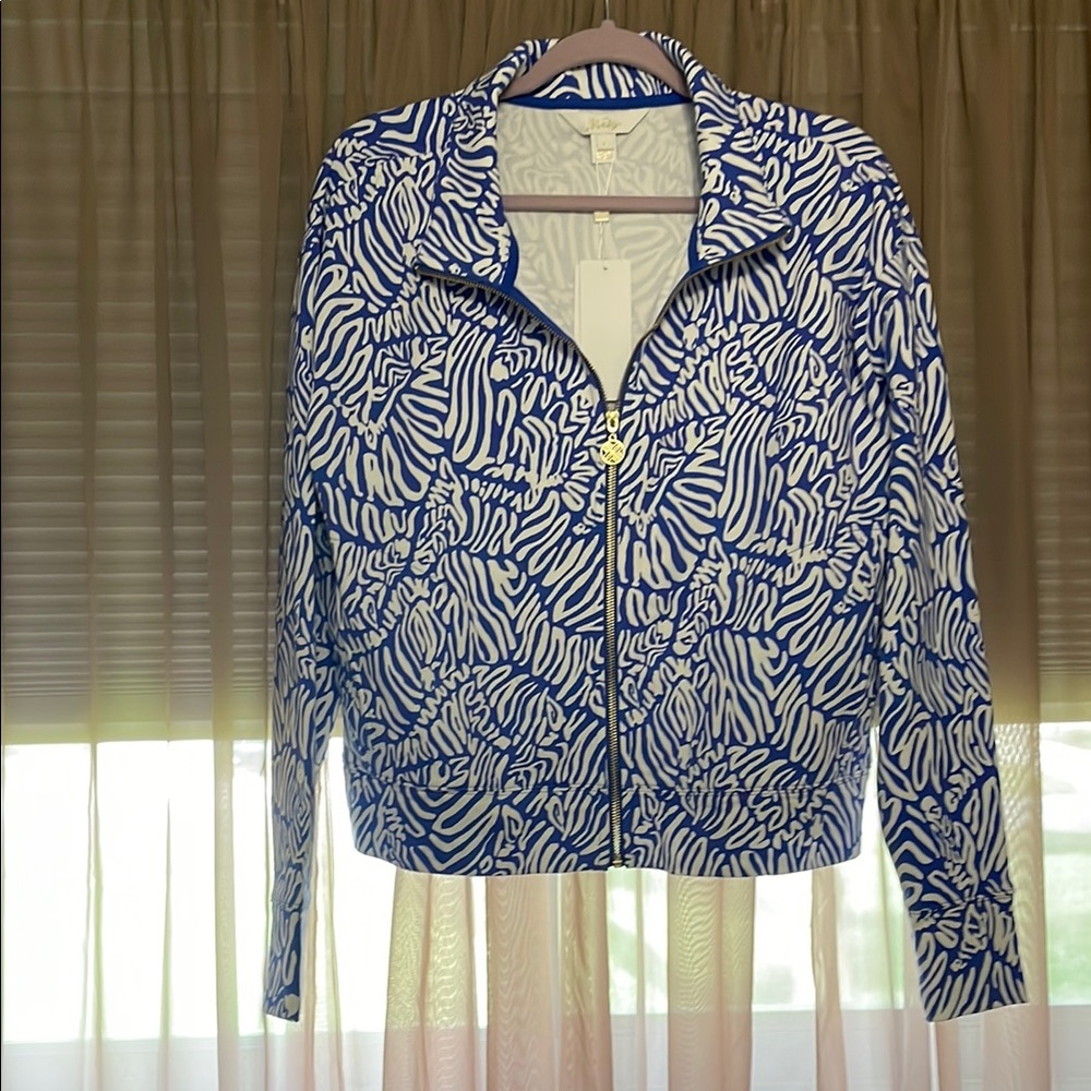 Lilly Pulitzer Wrenley UPF 50+ Blue and White Zip-Up Jacket